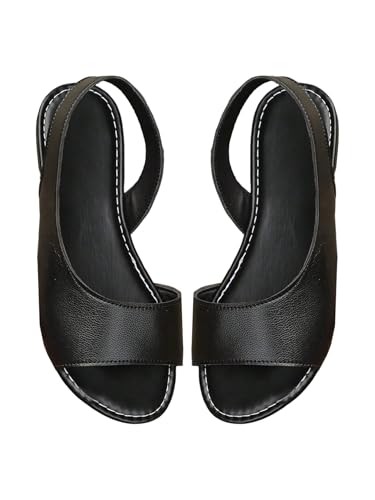 GORGLITTER Women's Slip on Sandals Dressy Open Toe Ankle Strap Leather Flat Slides