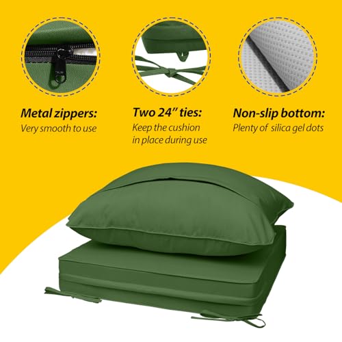 Image of AAAAAcessories Outdoor Seat Cushions for Chairs, Fade-Resistant, Waterproof Patio Furniture Replacement Cushions, 21 inch x 19 inch x 3 inch + 21 inch x 19 inch, Set of 2, Dark Moss Green