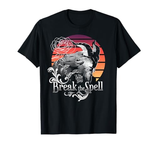 T-Shirt La Belle et la Bête Disney noir grand soleil couchant pour sorties décontractées