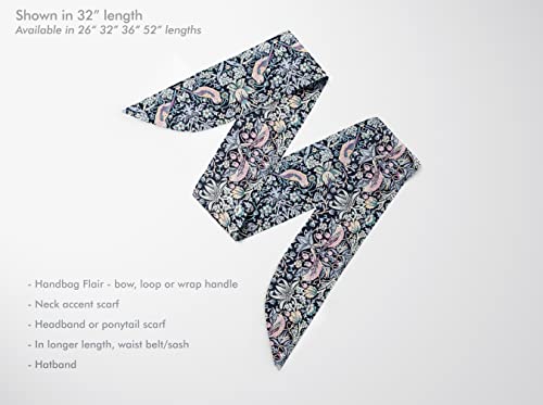 Liberty London Scarf -Choose Length - "Strawberry Thief" Black William Morris Skinny Scarf Tie Headband, Handbag/Purse flair - Silky Tana Lawn Cotton - Choose Length2