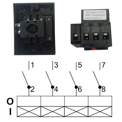 YJYUIU YJUIS416 Hauptschalter Leistungsschalter, 4-polig 16 A, Drehschalter, IP65 wasserdichtes Gehäuse