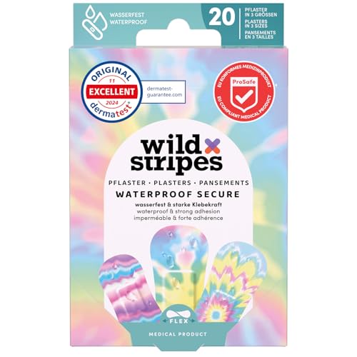 Wild Stripes Set de Tiritas impermeables I Tiritas para dedos I Waterproof Rainbow I Apósitos transpirables y de fijación fuerte I Tiritas de ducha extra fuertes I Hipoalergénicas I 20 piezas
