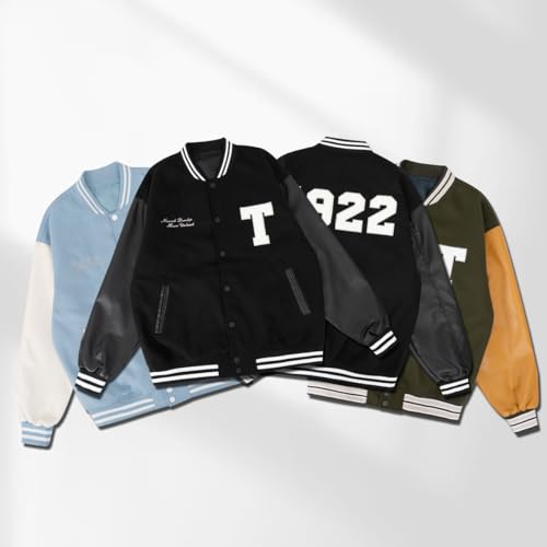 Men's Varsity Jackets Y2k'T'Embroidery Baseball Bomber Jacket Unisex Vintage Letterman Wool&Faux Leather Coat3