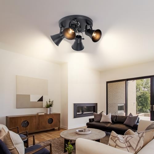 Image of 4-Light Kitchen Lighting Fixtures Ceiling, Adjustable Track Lighting Fixtures, Morden Black Directional Ceiling Light for Kitchen, Bathroom, Hallway, Dining Room, Coffee Bar.