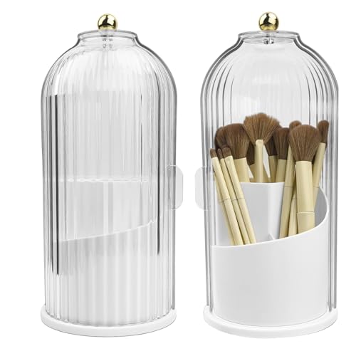 RUNQIN Rangement Pinceaux Maquillage Rotatif 360° avec Couvercle, Porte pour Makeup Organizer Range de Pot Pinceau Maquillage, Boite Présentoir Cosmétique...