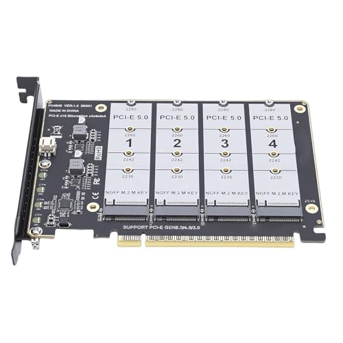 Plyisty Tarjeta Adaptadora M.2 Pcie 5.0, 4 Puertos M.2 Nvme SSD a Pcie X16 Key Convertidor de Disco Duro Lector Tarjeta de Expansión Interna para PC Adaptador Nvme de 4x128 Gbps