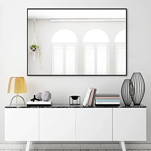 Neutype Wall-Mounted Mirror Rectangular Hanging Mirror Metal Framed Wall Mirror, Best For Bathroom, Washroom, Bedroom, Living Room, Black, 38"X26" #TOP1
