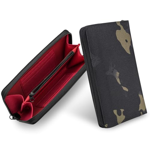 PC2 EDC Long Wallet, Portable Men's Clutch Bag for Storage Cash and Phone, Durable Large Zippered Purse with Coin Pocket and Card Slots(Black Camo)
