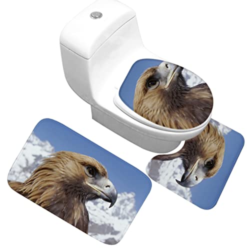 3 Teilig Badematte Set Brauner Adler 1 3D Badematten Set rutschfest, Badezimmerteppich,U-förmiger WC-Vorleger,WC…