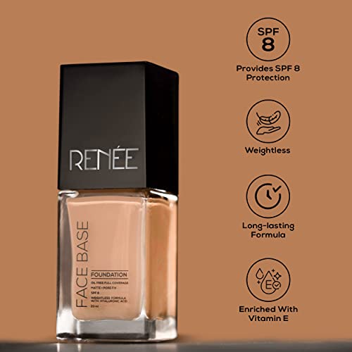 Image of RENEE Face Base Liquid Foundation - Irish Cream, 23ml | Enriched with Hyaluronic Acid & Vitamin E, Provides SPF 8 Protection, Weightless, Long-lasting Matte Finish