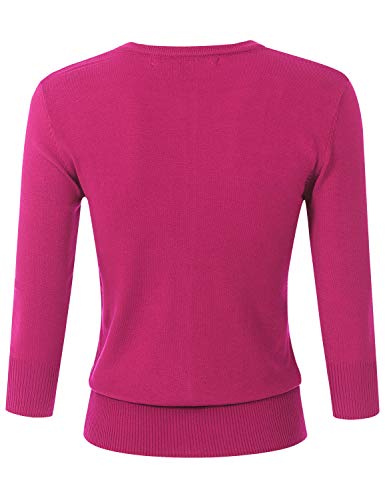 Image of Women's 3 /4 Sleeve Crew Neck Button Down Stretch Knit Cardigan Sweater (S-3XL)