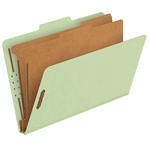 Pendaflex Recycled Classification File Folders, 2 Dividers, 2″ Embedded Fasteners, 2/5 Tab Cut, Legal Size, Light Green, Box of 10 (29076R)