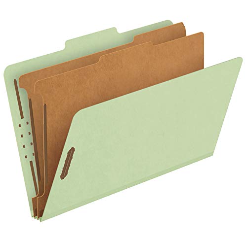 Pendaflex Recycled Classification File Folders, 2 Dividers, 2' Embedded Fasteners, 2/5 Tab Cut, Legal Size, Light Green, Box of 10 (29076R)