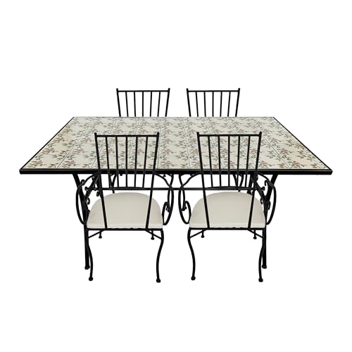 AXI Leonie Table et Chaise Bistrot, 4 Chaises 1 Table, Ensemble Bistro Extérieur, Mosaique Bleu Mediterrannéen - Salon de Jardin Bistrot, Table Bistrot pour...