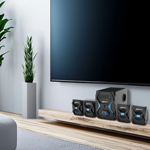 Image of Amazon Basics Wired 4.1 Multimedia Speaker with Remote | 40W RMS | Bluetooth v5.3 | Aux in, USB, Micro TF Card | Compatible with TVs, Smart Phones, Tablets, PCs (Black)