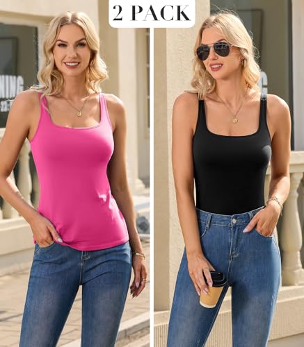 Image of V FOR CITY Non-Padded Shelf Bra Tank Top for Women Cotton Adjustable Wide Strap Camisole Basic Cami Shirts 2 Pack