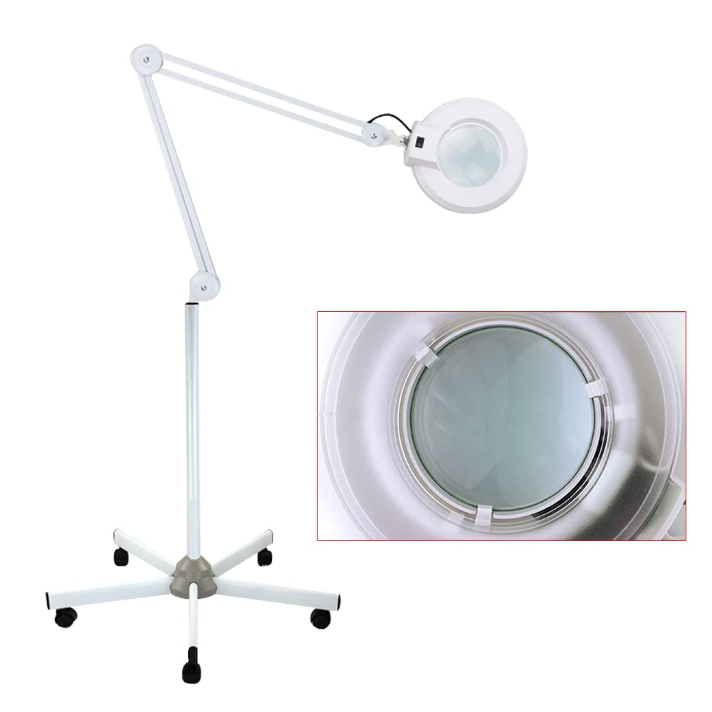 5x LED Lampada lente Ingrandimento Lampada Estetista, Lente di Vetro a Braccio Orientabile Dimmerabile per Estetista Laboratorio, con Luce Fredda Bianca Lampada 22W