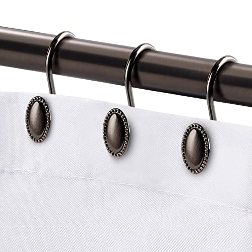 iToplin Metal Shower Curtain Hooks Oil-Rubbed Bronze Rustproof Decorative Shower Curtain Rings for Bathroom Curtain Hooks for Shower Liner 12Pcs
