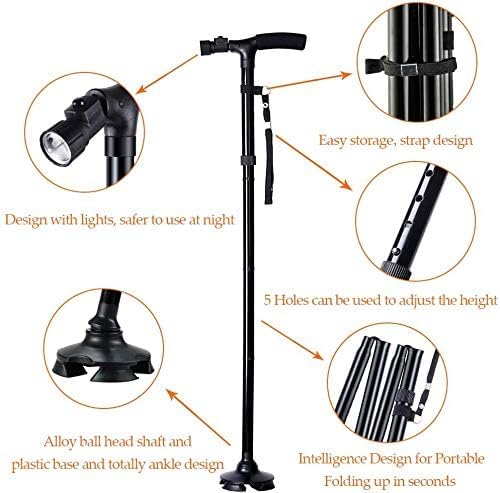 Image of Lannister Adjustable Walking Cane with Comfort Grip & Quad Base - Lightweight Folding Stick for Seniors