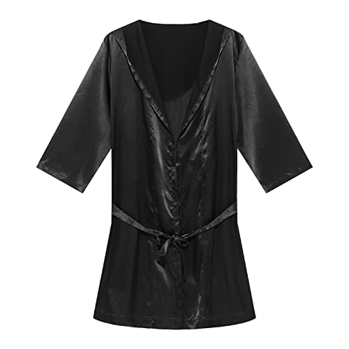 2 Pcs Mens Silk Robe with Shorts Satin Boxer & Hooded Bathrobe Sexy Pajama Set Summer Soft Sleepwear Loungewear3