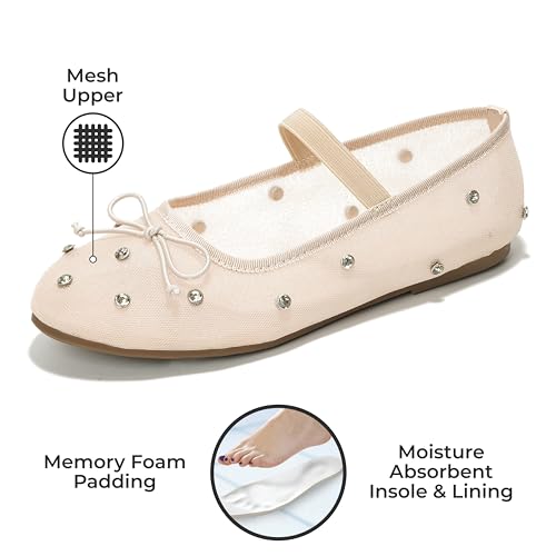 Project Cloud Ballet Flats Shoes for Women – Crystal-Embellished Mesh Ballet Flats Women Footwear – Non-Slip Mary Jane Shoes with Memory Foam – Casual Footwear for All-Day Comfort (Amity)2