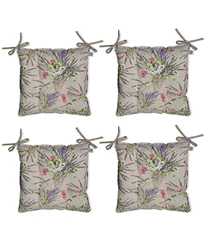 Vier Quadratisch Stuhlkissen Set Kollektion Grosso mit Lavendel Blumen Abdruck aus Italienischer Stoff / Größe: 40 x 40 cm / 80% Baumwolle, 20% Polyester / Fühlung: Hohlfaser Cover