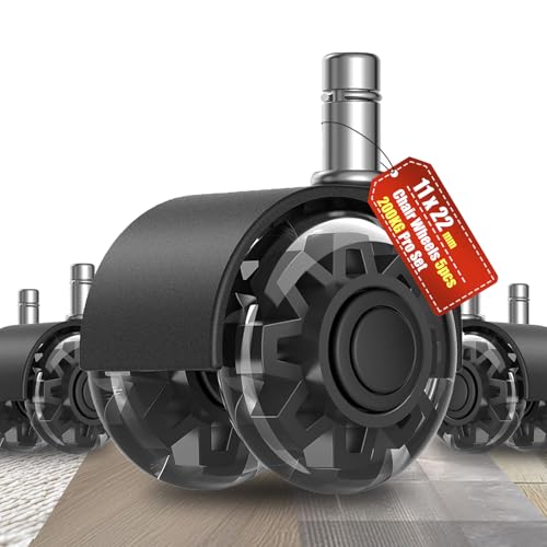 Bürostuhl Rollen 5er Set 11mm×22mm, Leise Schreibtischstuhl Rollen für Bürostühle & Gaming Stuhl, Hochbelastbar & Kratzfrei Stuhlrollen für Parkett, Keramikfliesen & Laminate, Keine Bodenschutzmatte
