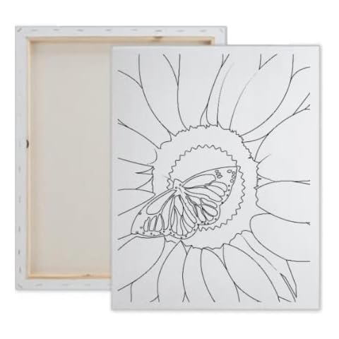 Essenburg Pre Drawn Canvas Paint Kit | Teen, Kids and Adult Sip and Paint Party Favor | DIY Date Night Couple Activity| Canvas Boards for painting| Birthday Party Gift Sunflower (M 12X16 CANVAS ONLY) Cover