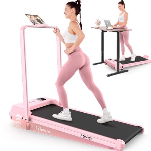 Image of FUNMILY Upgrade Walking Pad Folding Treadmill with 12% /15% Incline & Handle Bar, 3.5HP Foldable Under Desk Compact Treadmills for Home /Office /Gym, 400+lb Capacity, Shock Absorption