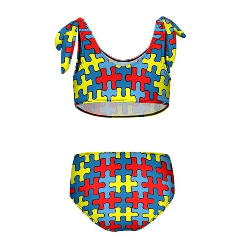 Girls Swimsuit 2-Piece Bikini Set Autism Colorful Puzzle Bright Beach Sport Bathing Suit Swimwear for 6-12T2
