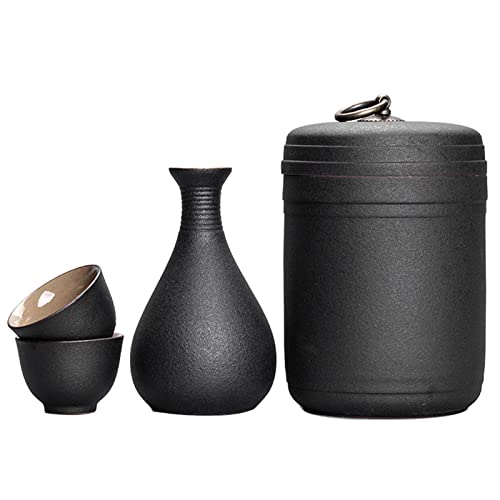 日本酒器セット とウォーマーマグ,伝統的な磁器和陶器のホットドリンクセットキット、4点セットには蓋付き燗酒器1個、酒瓶1個、カップ2個が含まれます
