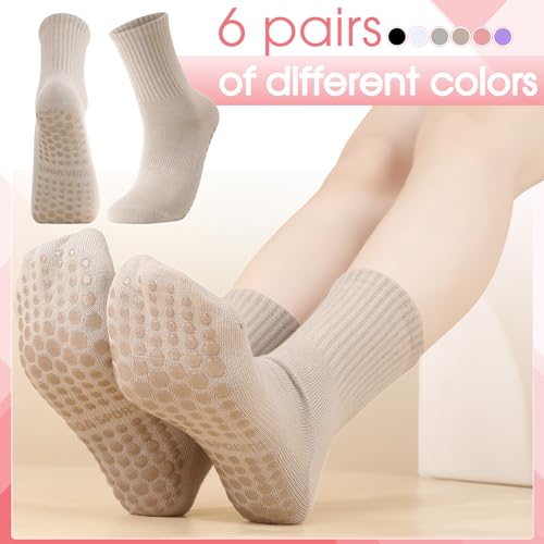 Image of Jspupifip 6 Pairs Pilates Socks with Grips for Women Non Slip Pilates Socks Grippy Sock for Dance, Ballet, Fitness