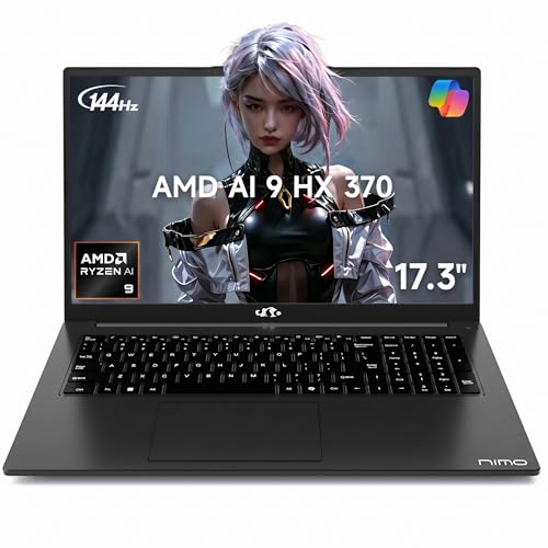 Image of NIMO 17.3 inch AI Laptop Copilot+, AMD Ryzen AI 9 HX 370, 12-Core, 50 Tops NPU, 16GB DDR5, 1TB SSD, Radeon 890M for Gaming, 100W Charging, WiFi 6E, Fingerprint, 180 View, Dual USB4 Ports, Windows 11