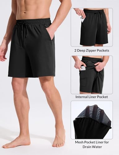 baleaf Mens Swim Trunks with Compression Liner 5 & 7 inch Quick Dry Bathing Suit Swim Shorts with Zippered Pockets2