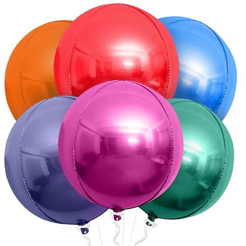 Image of KatchOn, Multicolor 4D Foil Balloons, 22 Inch - Pack of 6 | Round Foil Balloons for Christmas Decorations, Wedding, Birthday Party, Baby Shower Decorations, Winter Party, New Year Decor