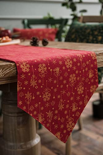 Chemin de table d'extérieur Noël rouge lin coton décoration table - 5