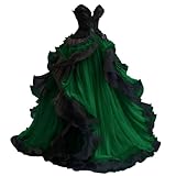 Mauuwy Luxury Gothic Wedding Dresses Green and Black Charro Vestidos 15 Años Quinceañera Lace Layered Wedding Gown for Women Bride Size 24 Plus