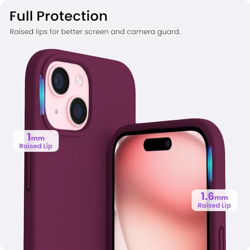 Image of DIZORO Compatible for iPhone 15 Plus Case 6.7, Slim Liquid Silicone Case 3 Layers Full Covered Soft Gel Rubber Phone Case Protective Cover 6.7 Inch - Wine Red