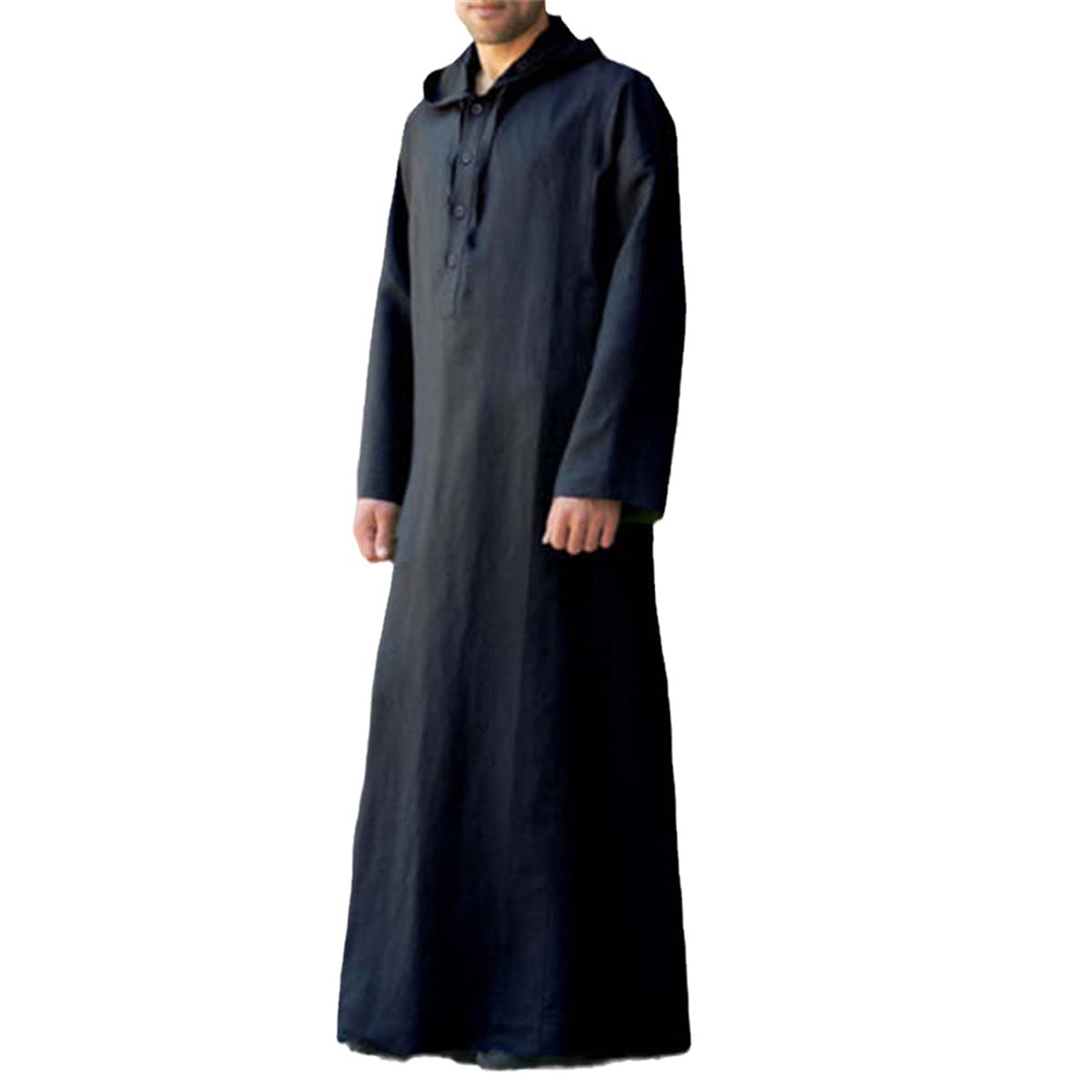 Thobe árabe de manga larga para hombre vestido islámico túnica kaftán negro talla L 8