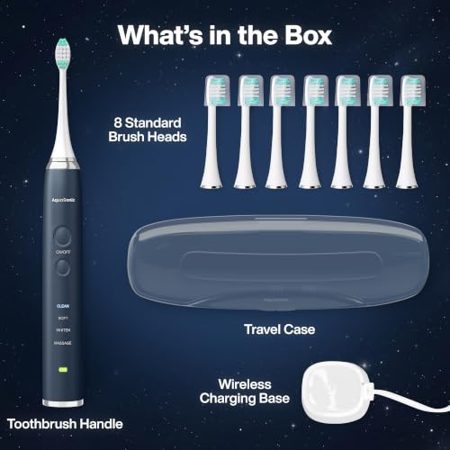 Image of Aquasonic Vibe Series Ultra-Whitening Toothbrush - ADA Accepted Electric Toothbrush - 8 Brush Heads & Travel Case - 40,000 VPM Motor & Wireless Charging - 4 Modes w Smart Timer - Midnight Blue