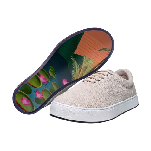 MaCae Unisex Original Knitting Lace-Up Sneaker, Recycled Linen Beige/Water Lilies, 8 US Women