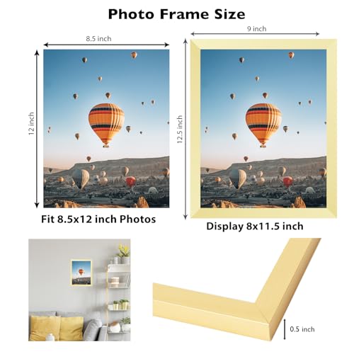 Image of JCJMY 8.5x12 Picture Frame Gold for Wall Hanging or Tabletop, Wall Mounting Horizontally or Vertically, 8.5 x 12 Wall Gallery Poster Photo Frame with Shatter Resistant Plexiglass, Gold