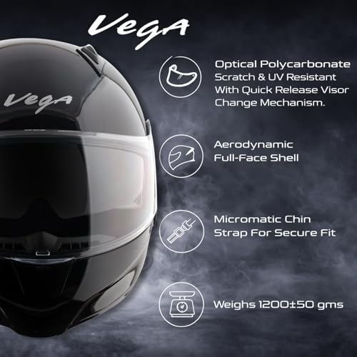 Image of Vega VM-02 Spike Flip-Up Motorcycle Helmet with ISI Certification | High-Impact ABS Shell, Dual Visor, UV & Scratch Resistant: Black, XL