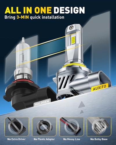 Image of AUXITO 9005 /HB3 Light Bulbs, 50000LM 6500K Cool White, Direct Replacement 9005 /HB3 LED Fog Light Bulbs with Fan, Plug and Play CANbus Ready No Flicker, Pack of 2