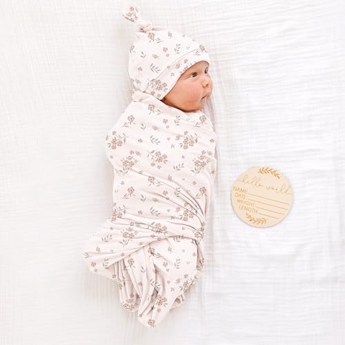 Image of Konssy Baby Girl Newborn Receiving Blanket with Matching Headband and Beanie Set Baby Swaddle Nursery Swaddle Wrap