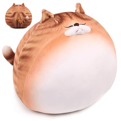 ARELUX 11.8In High Chubby Cat Plush Pillow, Cute Orange Fat Kitty Cat Stuffed Animal Soft Kitten Adorable Hugging Pillow Anime Plushies,Funny Toy Birthday for Adults Friends