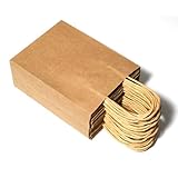 Bolsas de papel reciclado con asas, parte inferior sólida resistente, ecológicas y compostables, adecuadas para compras y proyectos de manualidades, disponibles en paquetes a granel de 25 o 50 (marrón