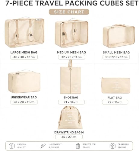 Image of 7pcs Set Luggage Carry On Suitcase Packing Cubes (Cream)