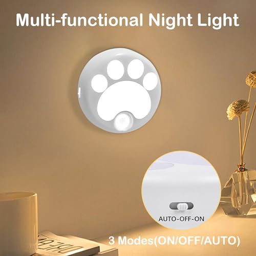 Image of Attivolife Cat Paw Motion Sensor Night Light with Magnetic, USB Rechargeable & Cordless LED Lamp, Cute Kids Wall Light for Hallway, Bedroom, Nursery, Kitchen, Stairway