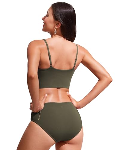 Image of CRZ YOGA V Shaped Longline Bikini Tops | Built-in Pads, A-D Cup, Cropped, Adjustable Spaghetti Straps, Swim, Bathing Suit for Women